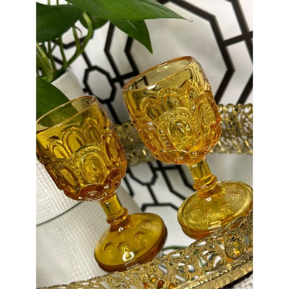 Le Smith Mini Amber Wine Glass Goblet - Moon & Star - Set Of 2 - Picture 3 of 9